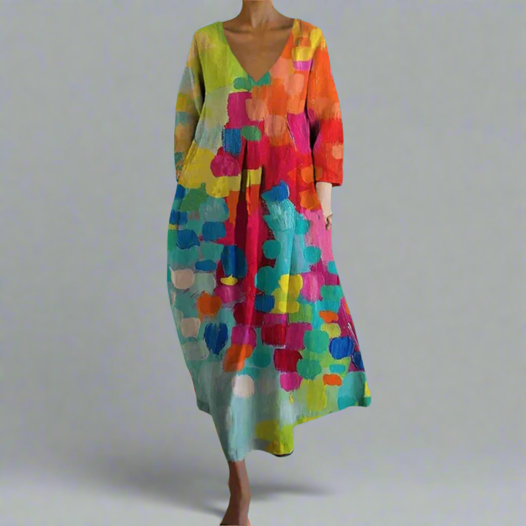 Cheryl™ - V-Ausschnitt Buntes Kleid