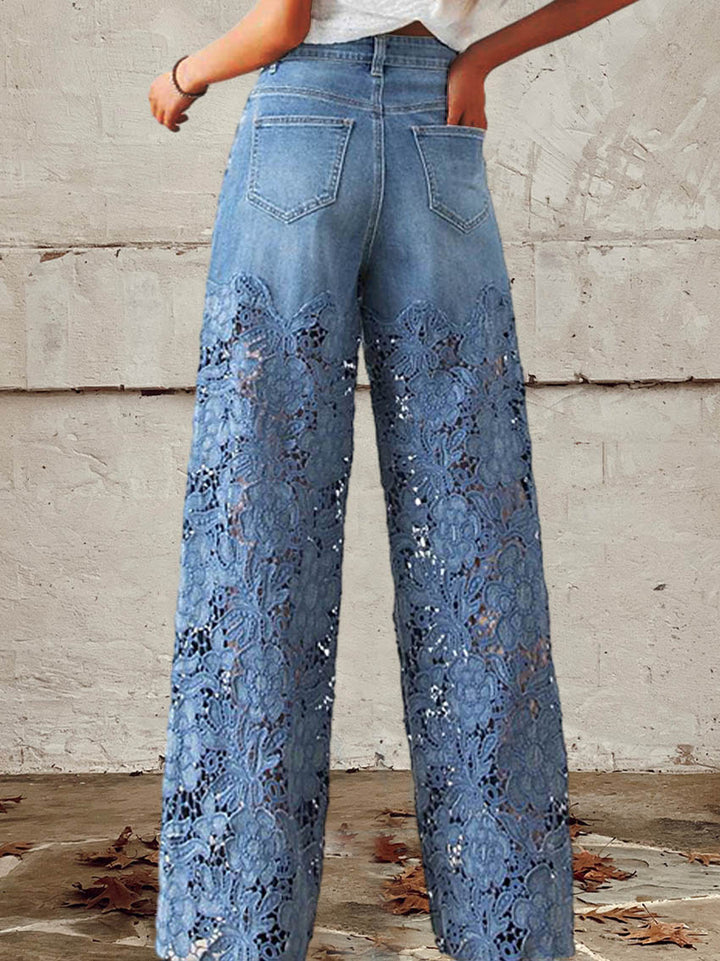 Celeste™ - Spitzen- & Patchwork-Mid-Rise-Jeans