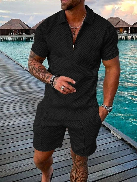LEON | POLOSHIRT- & SHORTS-SET IN MITTERNACHTSSCHWARZ