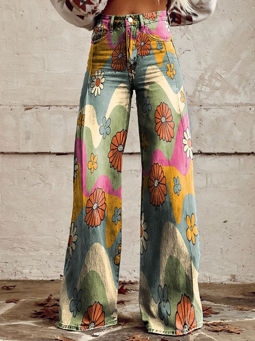 HANNA WELLEN & BLUMEN BREIT GESCHNITTETE HOSE