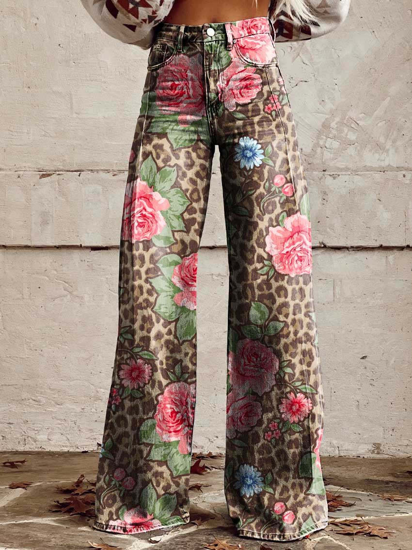 JULIA ROSA & LEOPARD BREIT GESCHNITTETE HOSE