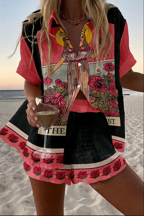 Yseline™ | Kurzset aus reinem rosa Leinen.