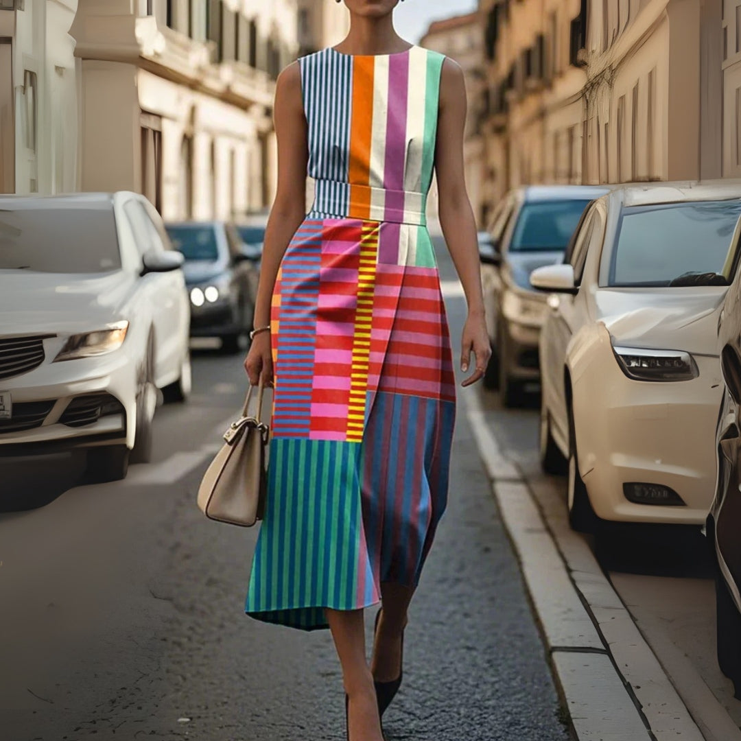 Celine™ – Elegantes Geometrisches Drapiertes Kleid