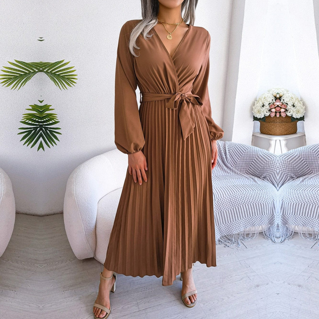 Zoë™ Braune Maxi Kleid Mit V-Ausschnitt Festlicher Boho Stil