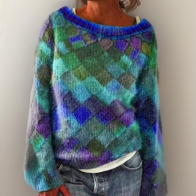 Azalea | Modischer, Locker Sitzender Pullover Mit Rautenmuster