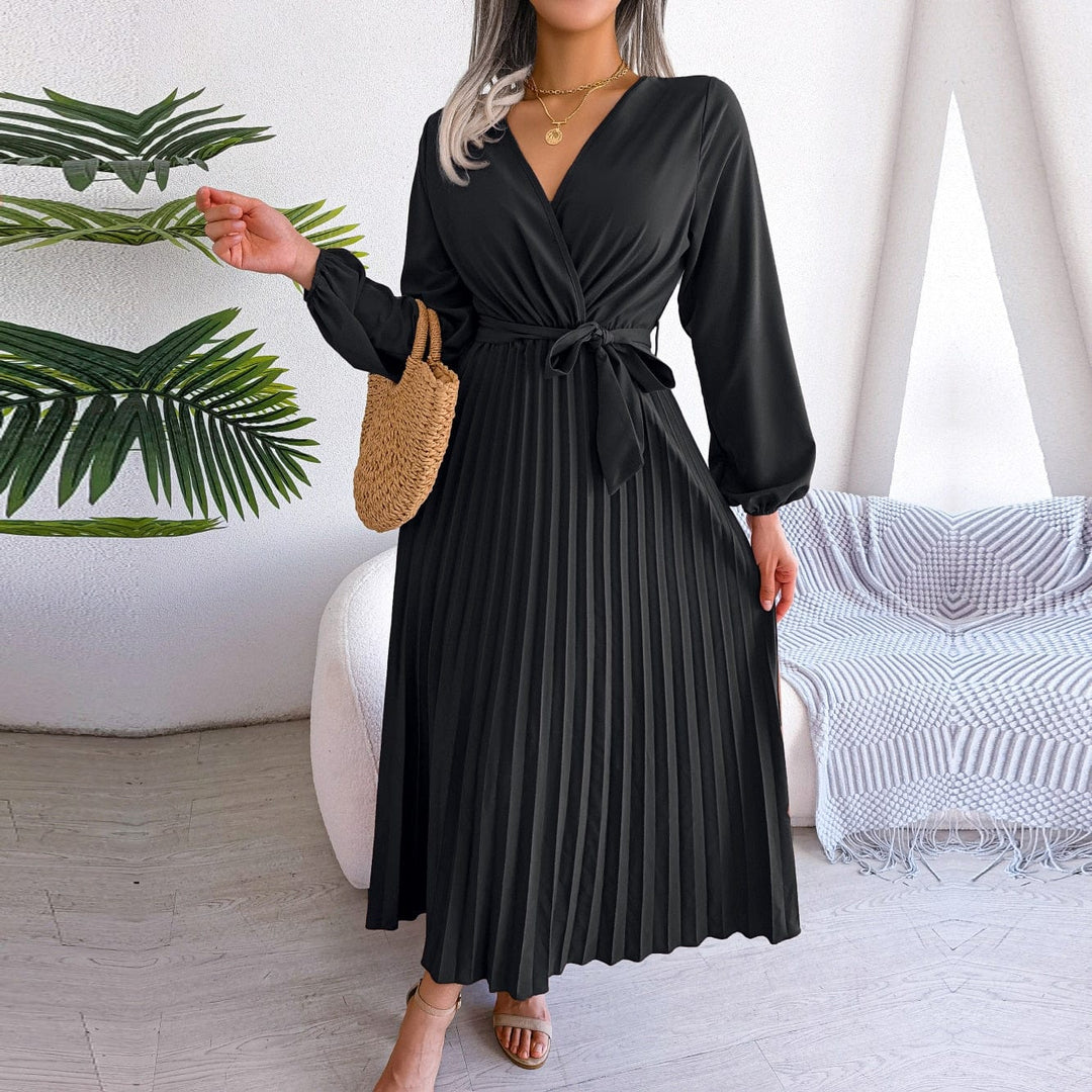 Amy™ Schwarzes Elegantes Maxi-Kleid Mit V-Ausschnitt Festliche Boho-Stil