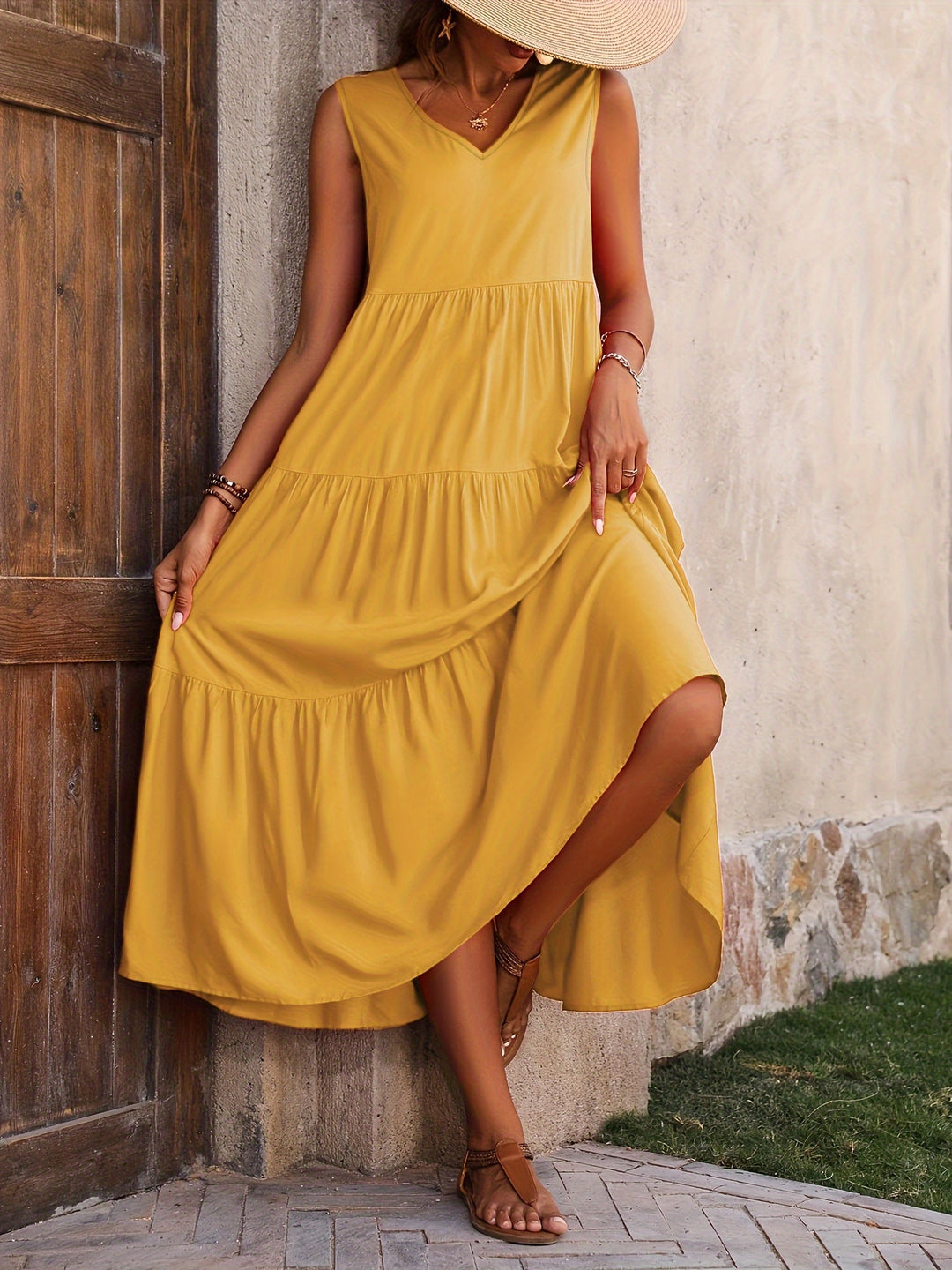 Odette™ - Bequemes V-Ausschnitt Schichtenkleid