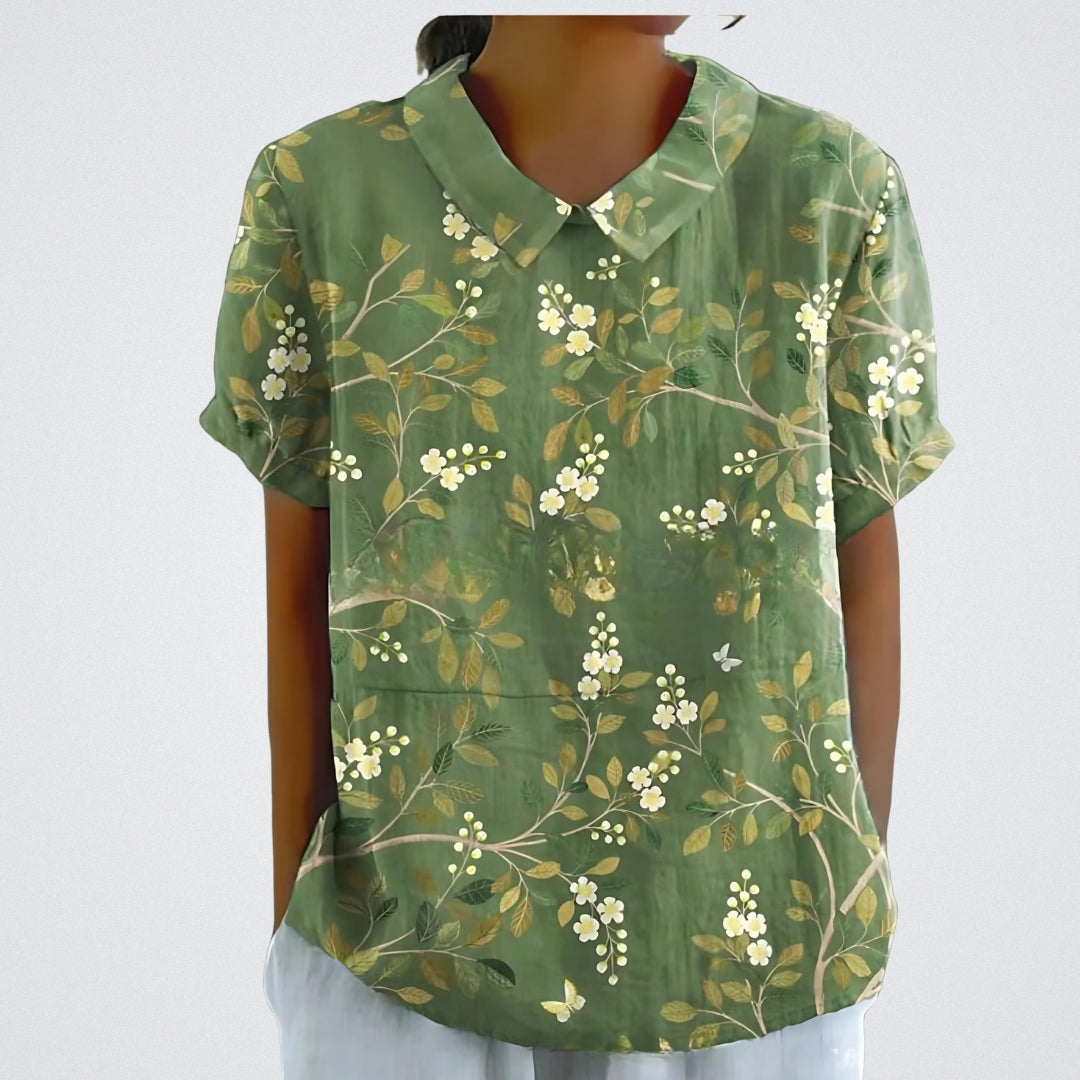Lina™ - Stilvolle Leinen-Bluse mit Blumenmuster