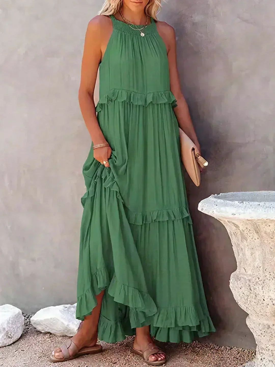 Sarah | Halter Rüsch Maxi Kleid (Fast ausverkauft)