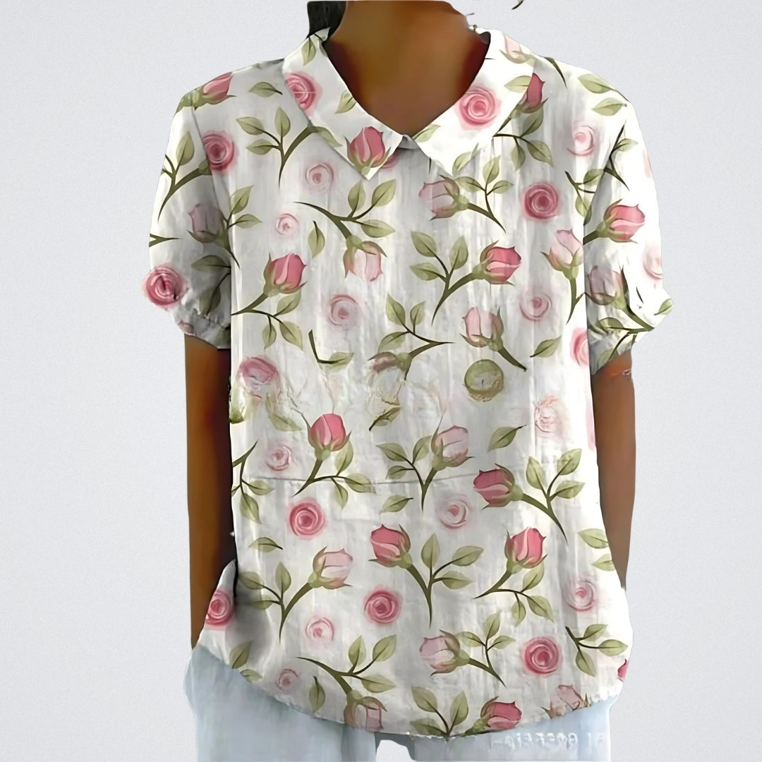 Lina™ - Stilvolle Leinen-Bluse mit Blumenmuster