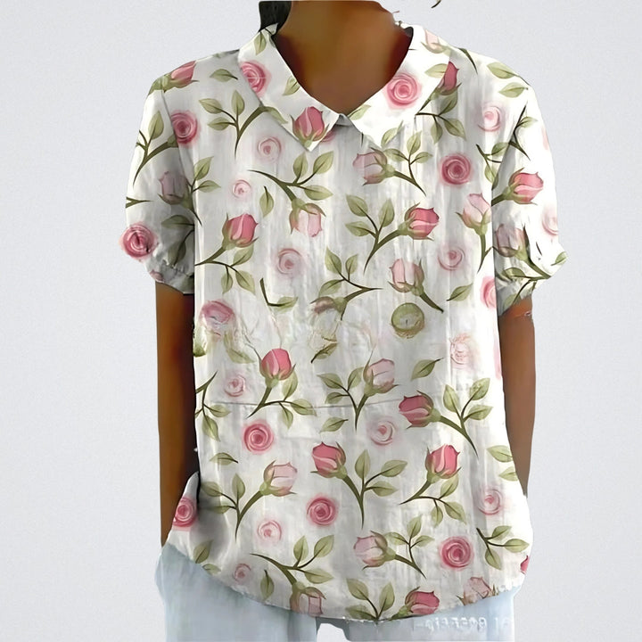 Lina™ - Stilvolle Leinen-Bluse mit Blumenmuster