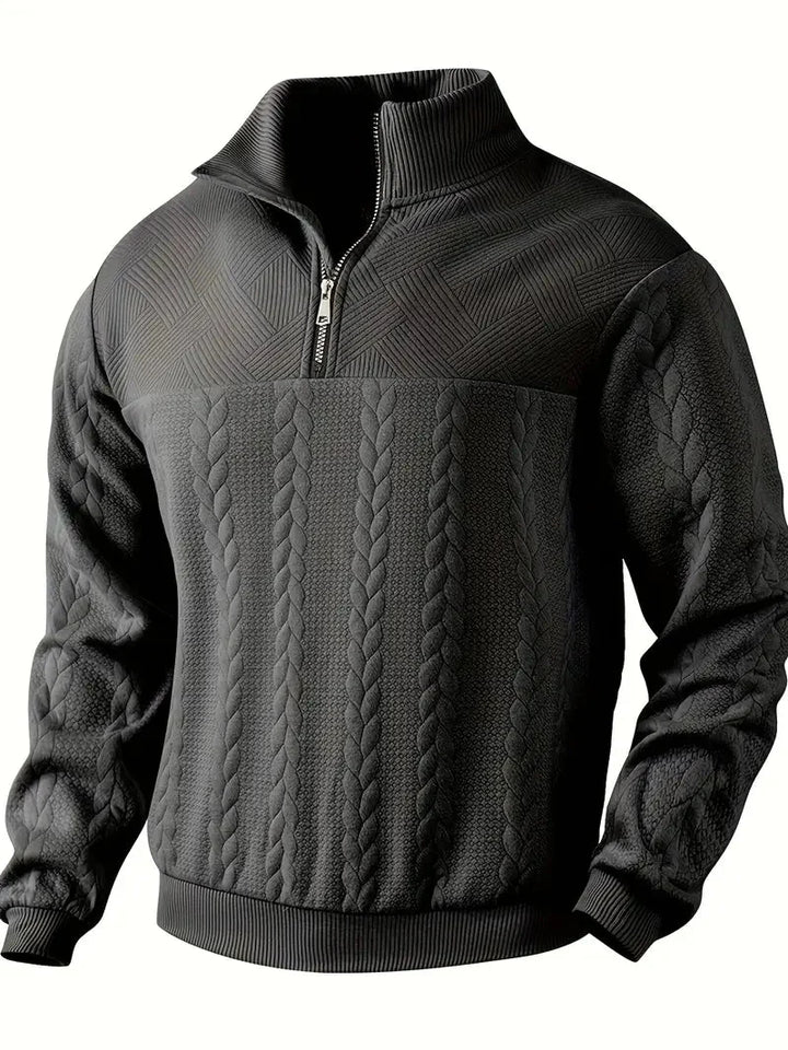 Brit & Boho™️ | Lässiger Jacquard Quarter-Zip Pullover