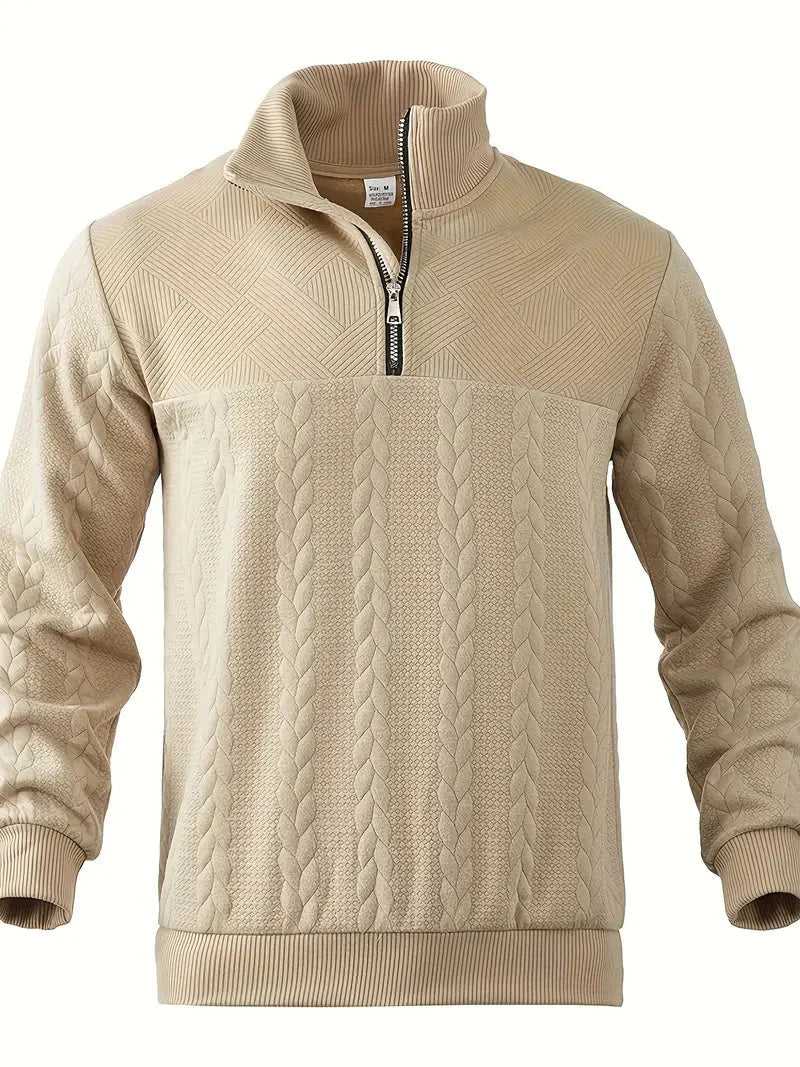 Brit & Boho™️ | Lässiger Jacquard Quarter-Zip Pullover