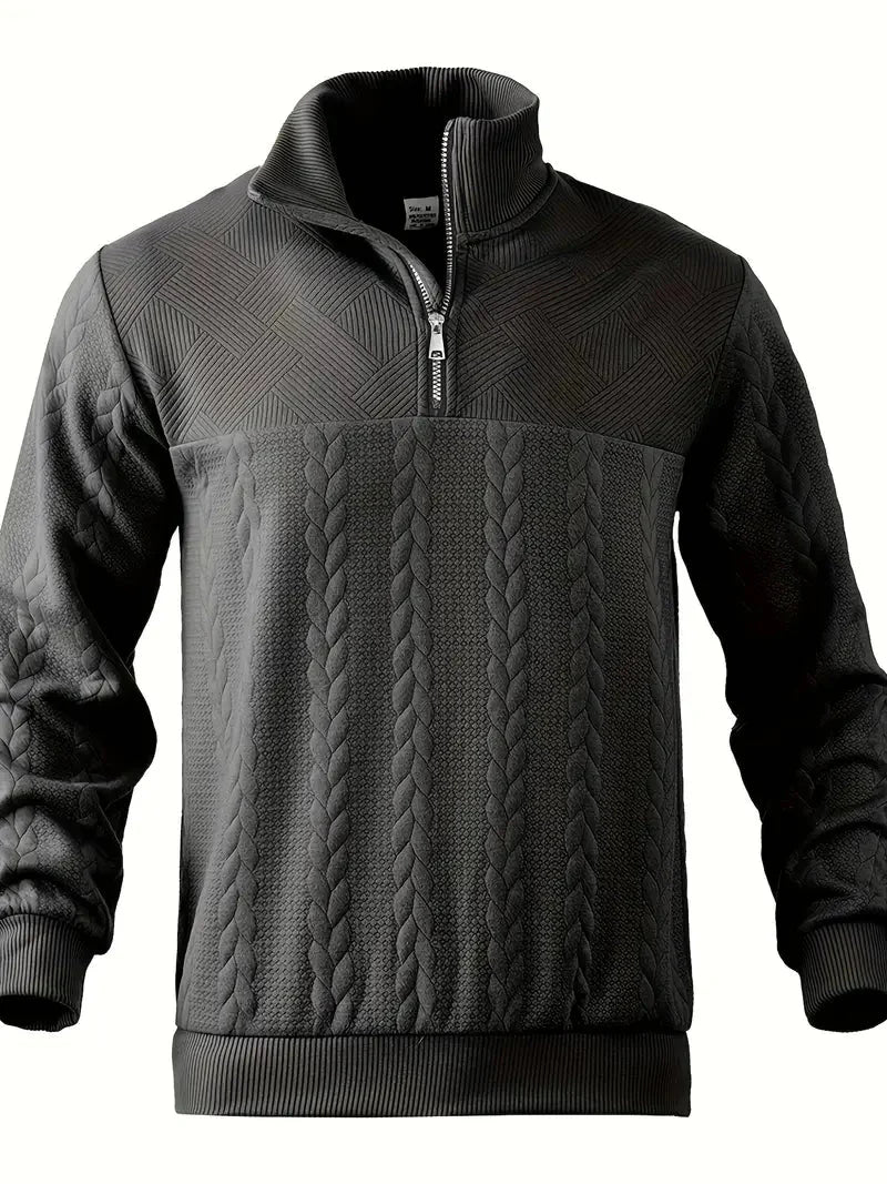 Brit & Boho™️ | Lässiger Jacquard Quarter-Zip Pullover