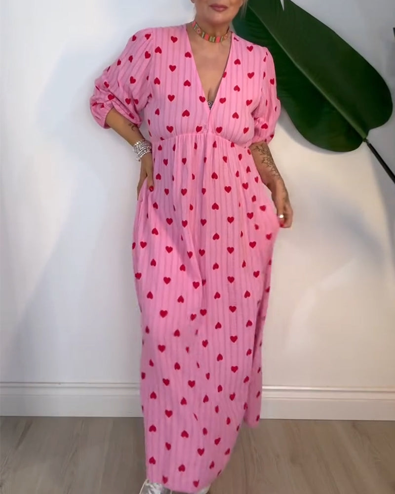Belle™ – Elegantes V-Ausschnitt Kleid mit Herzmuster