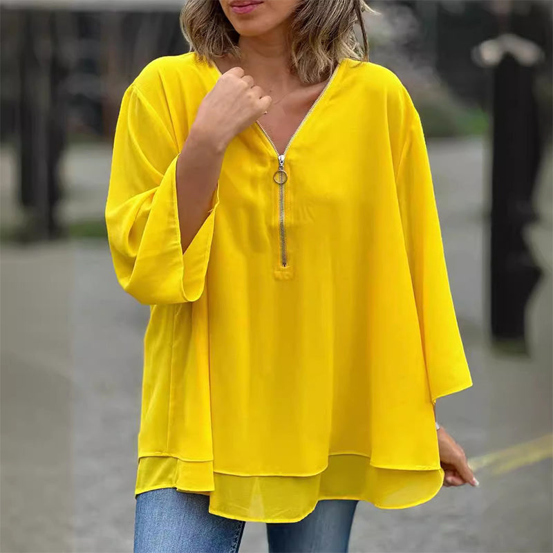 Heidi™ - V-Ausschnitt Fließendes Zipped Top