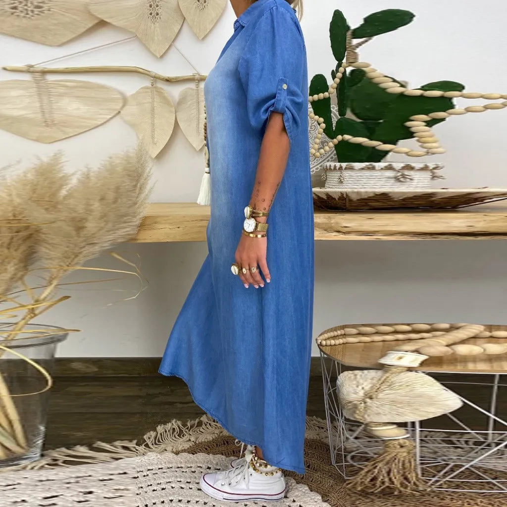 Lea™ - Lässiges langes Denim-Kleid