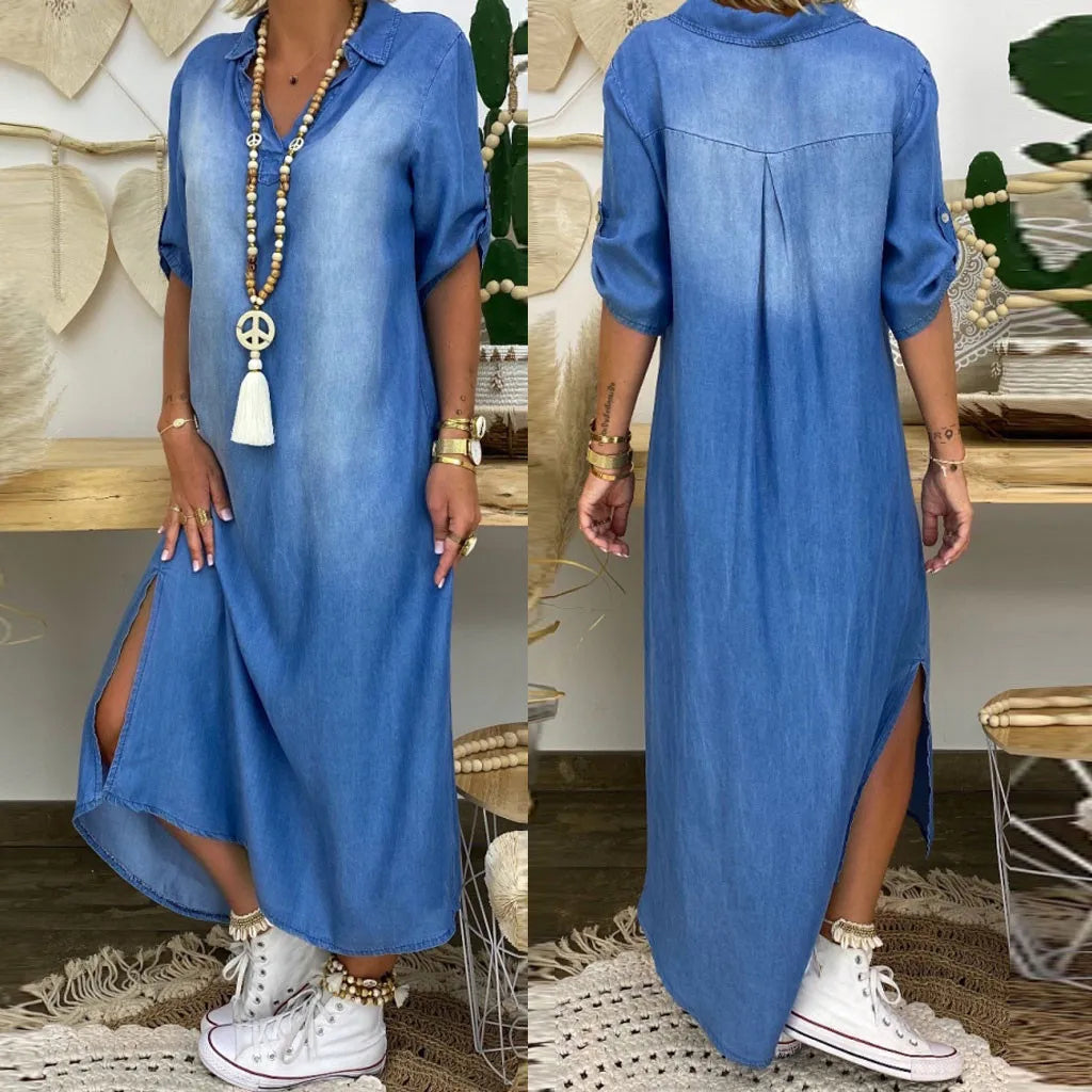 Lea™ - Lässiges langes Denim-Kleid