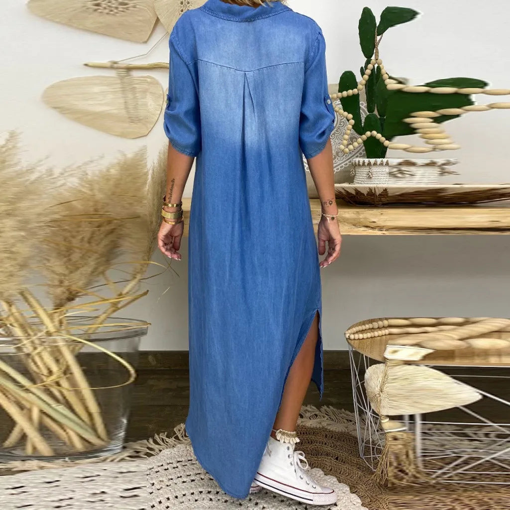 Lea™ - Lässiges langes Denim-Kleid