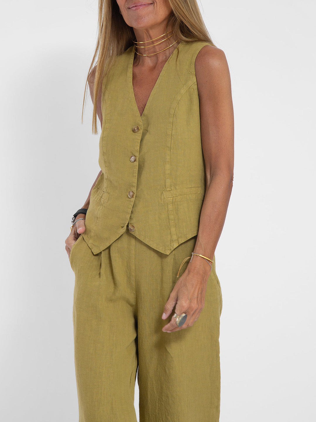 Aira™ - Weste mit Knöpfen & Weite Hosen Set