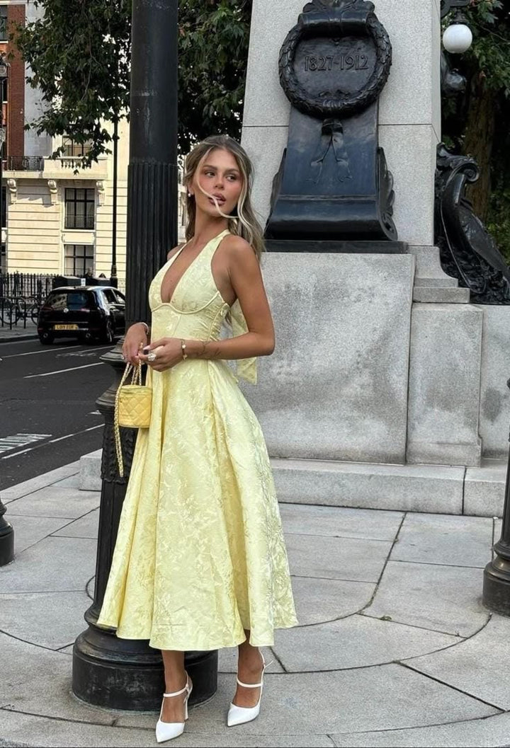 Niamh - Elegantes Besticktes Ärmelloses Kleid mit Tiefem V-Ausschnitt