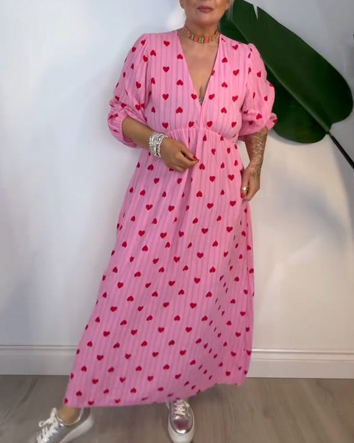 Belle™ – Elegantes V-Ausschnitt Kleid mit Herzmuster