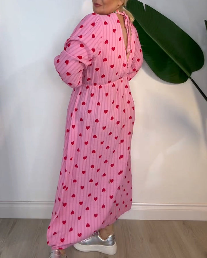 Belle™ – Elegantes V-Ausschnitt Kleid mit Herzmuster