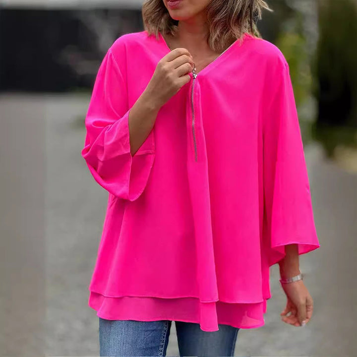 Heidi™ - V-Ausschnitt Fließendes Zipped Top