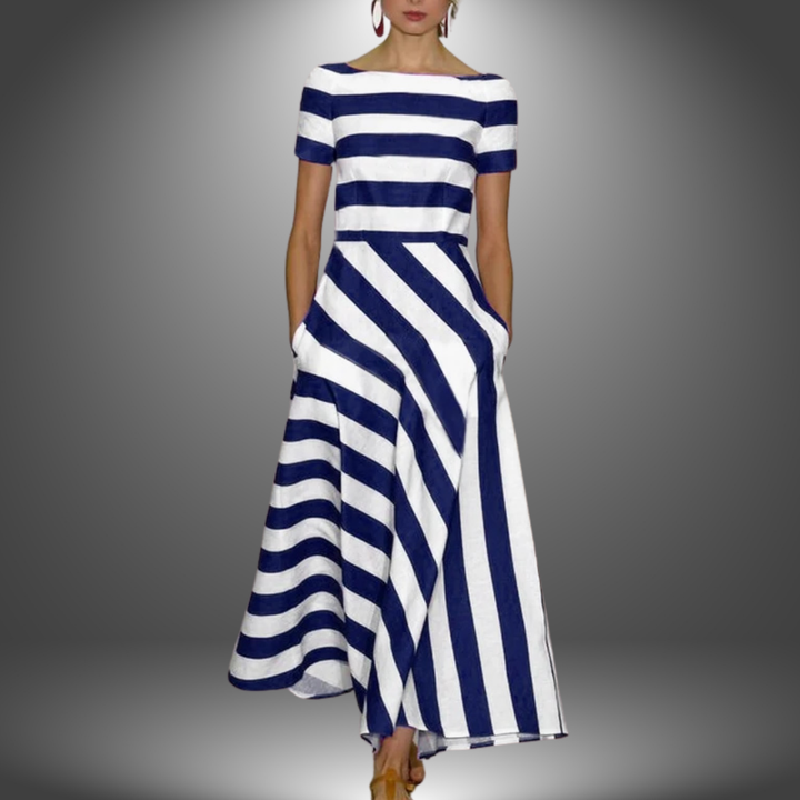 Natalia | Langgestreiftes Kleid, Handgemacht