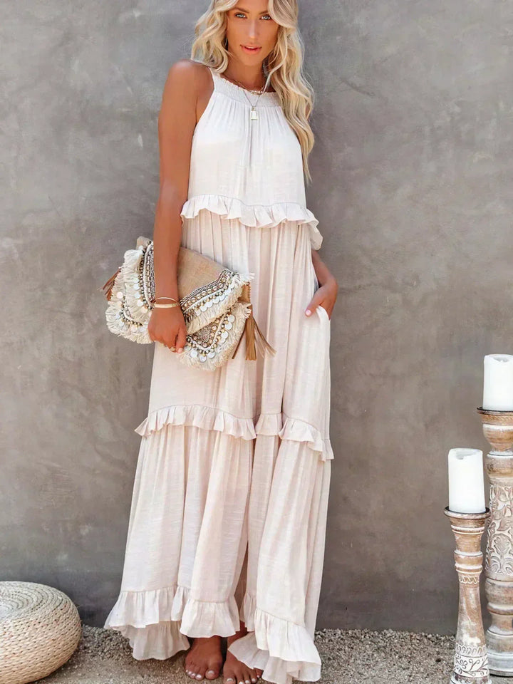 Sarah | Halter Rüsch Maxi Kleid (Fast ausverkauft)
