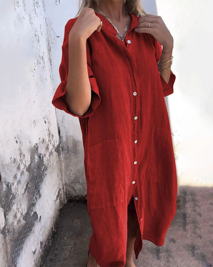 Meiva™ - Baumwoll-Leinen Hemdkleid