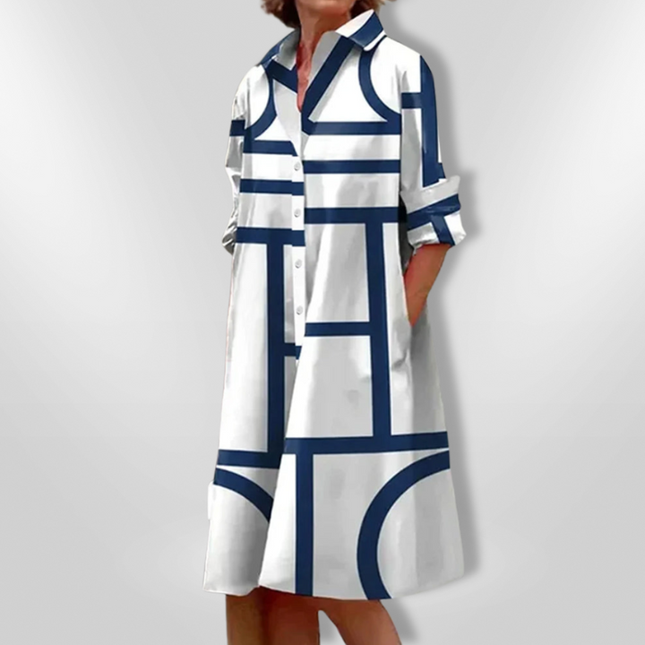 Helena™ - Zeitloses Geometrisches Gemustertes Midikleid