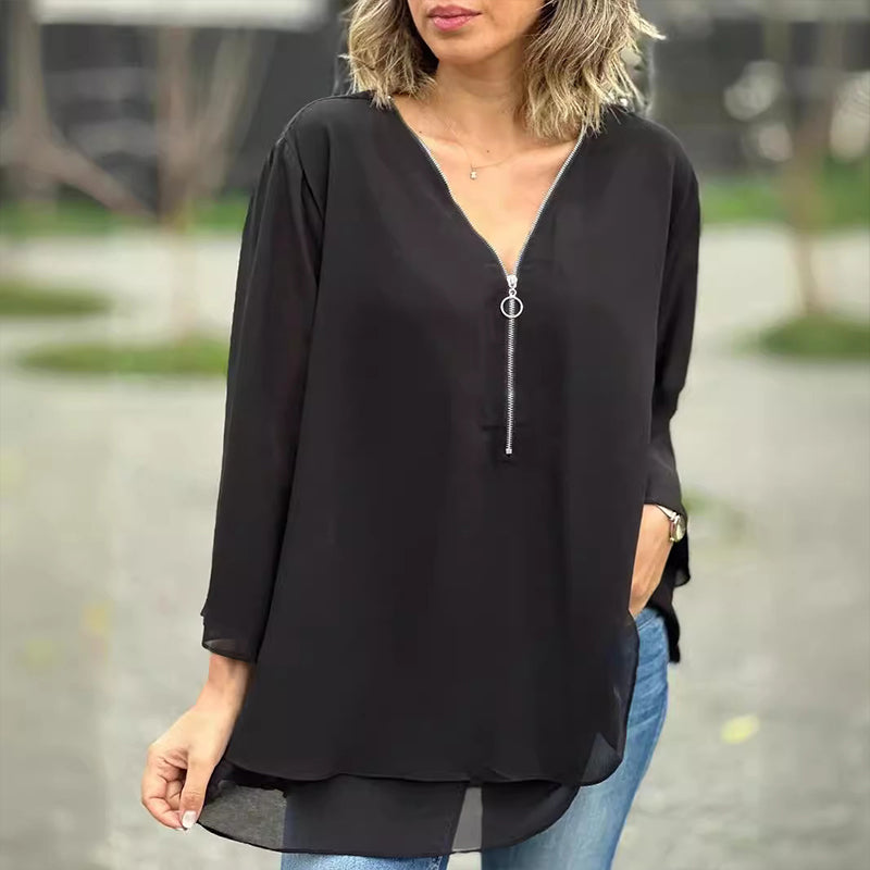 Heidi™ - V-Ausschnitt Fließendes Zipped Top