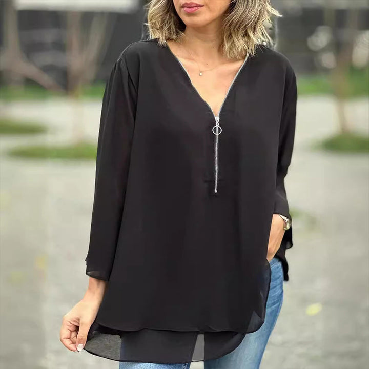 Heidi™ - V-Ausschnitt Fließendes Zipped Top