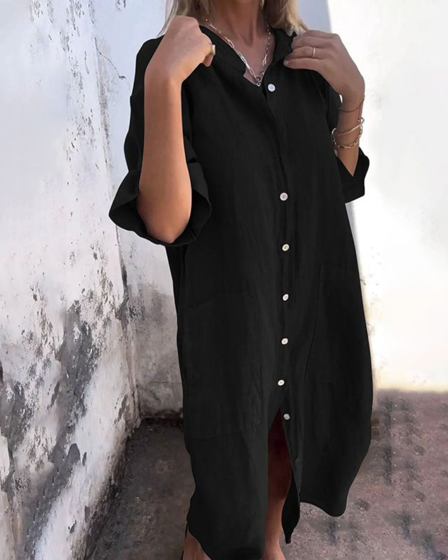 Meiva™ - Baumwoll-Leinen Hemdkleid