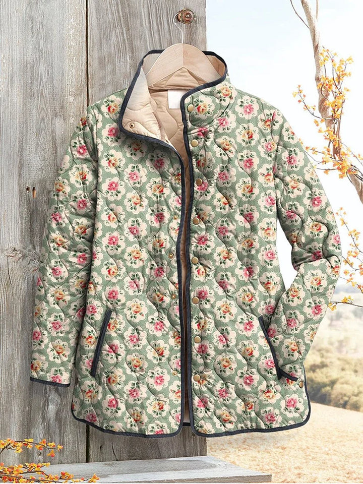 Damen Vintage Süße Jacke Kunstdruck mit Blumen