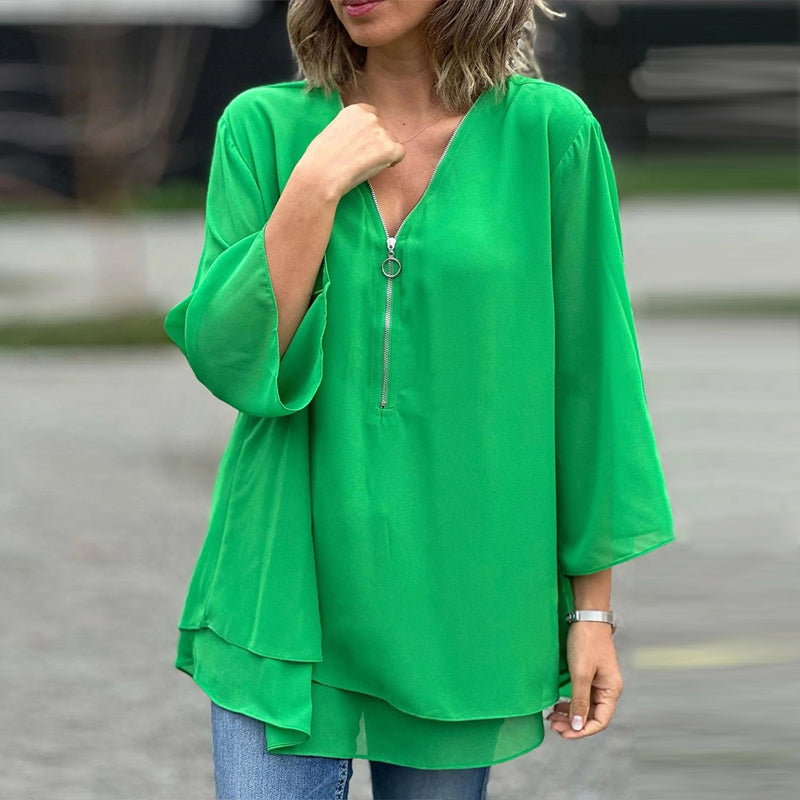 Heidi™ - V-Ausschnitt Fließendes Zipped Top