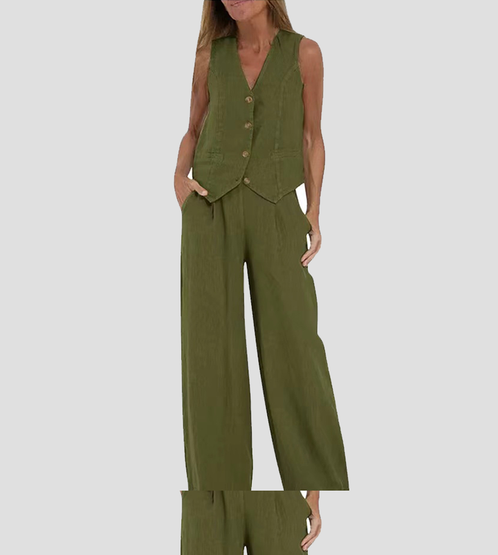 Aira™ - Weste mit Knöpfen & Weite Hosen Set