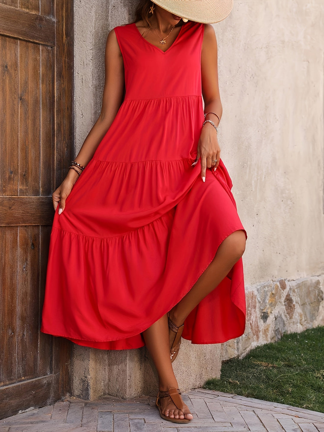 Odette™ - Bequemes V-Ausschnitt Schichtenkleid