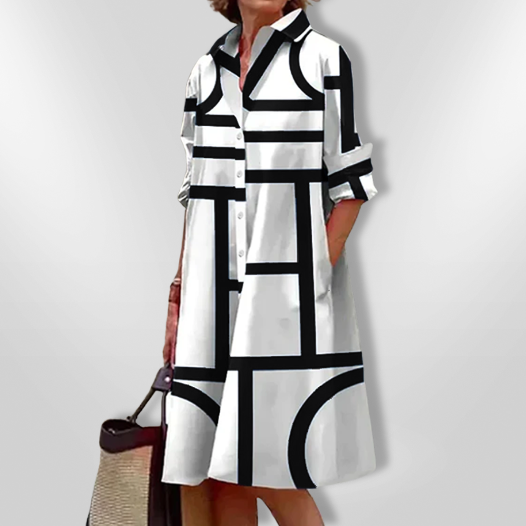 Helena™ - Zeitloses Geometrisches Gemustertes Midikleid