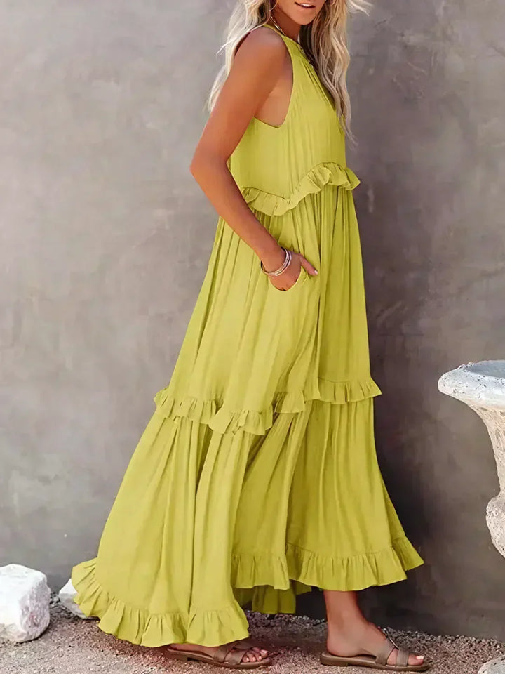 Sarah | Halter Rüsch Maxi Kleid (Fast ausverkauft)