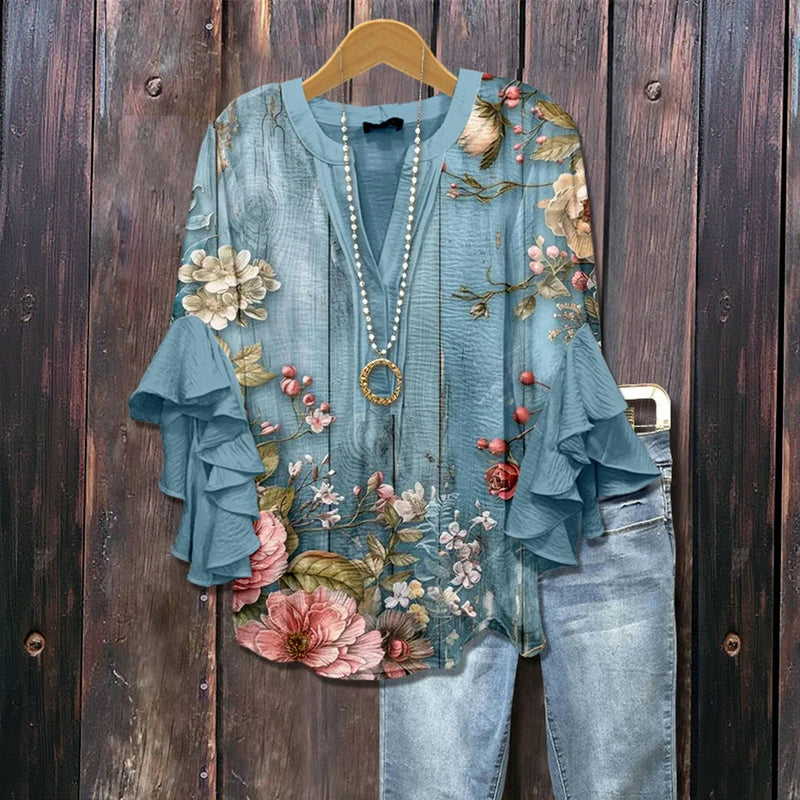 Luella™ - Vintage Blumen Rüschensleeve Bluse
