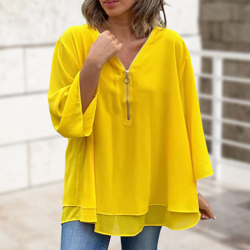 Heidi™ - V-Ausschnitt Fließendes Zipped Top