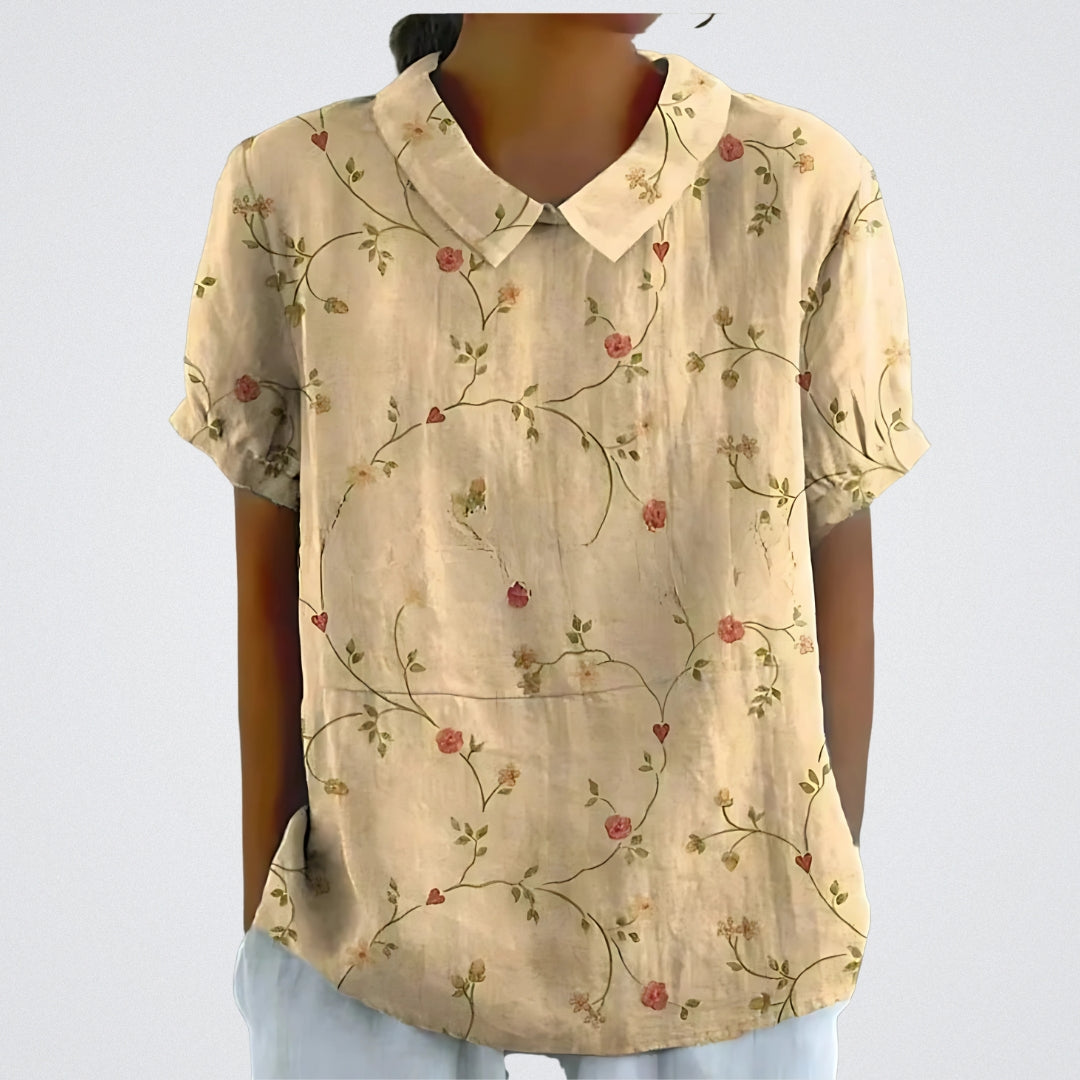 Lina™ - Stilvolle Leinen-Bluse mit Blumenmuster