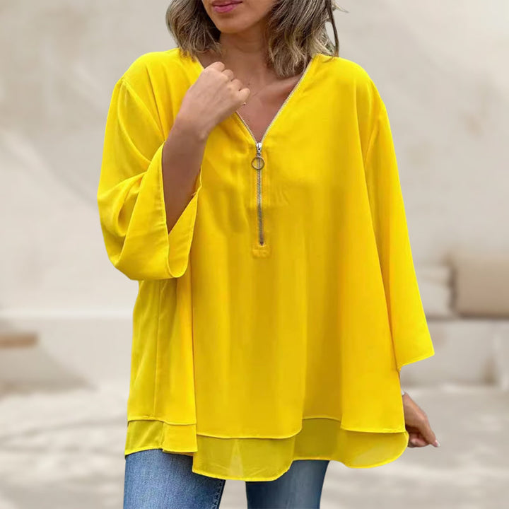 Heidi™ - V-Ausschnitt Fließendes Zipped Top