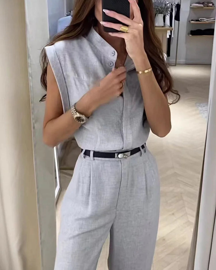 Paola - Elegant Set With Plain Shirt And Trousers