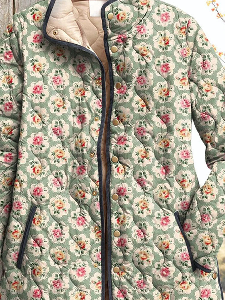 Damen Vintage Süße Jacke Kunstdruck mit Blumen