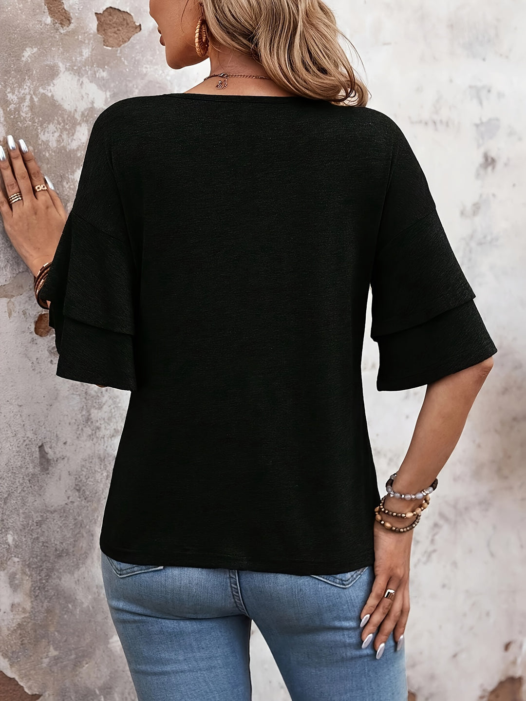 Hazel™ - T-Shirt mit V-Ausschnitt und weiten Ärmeln