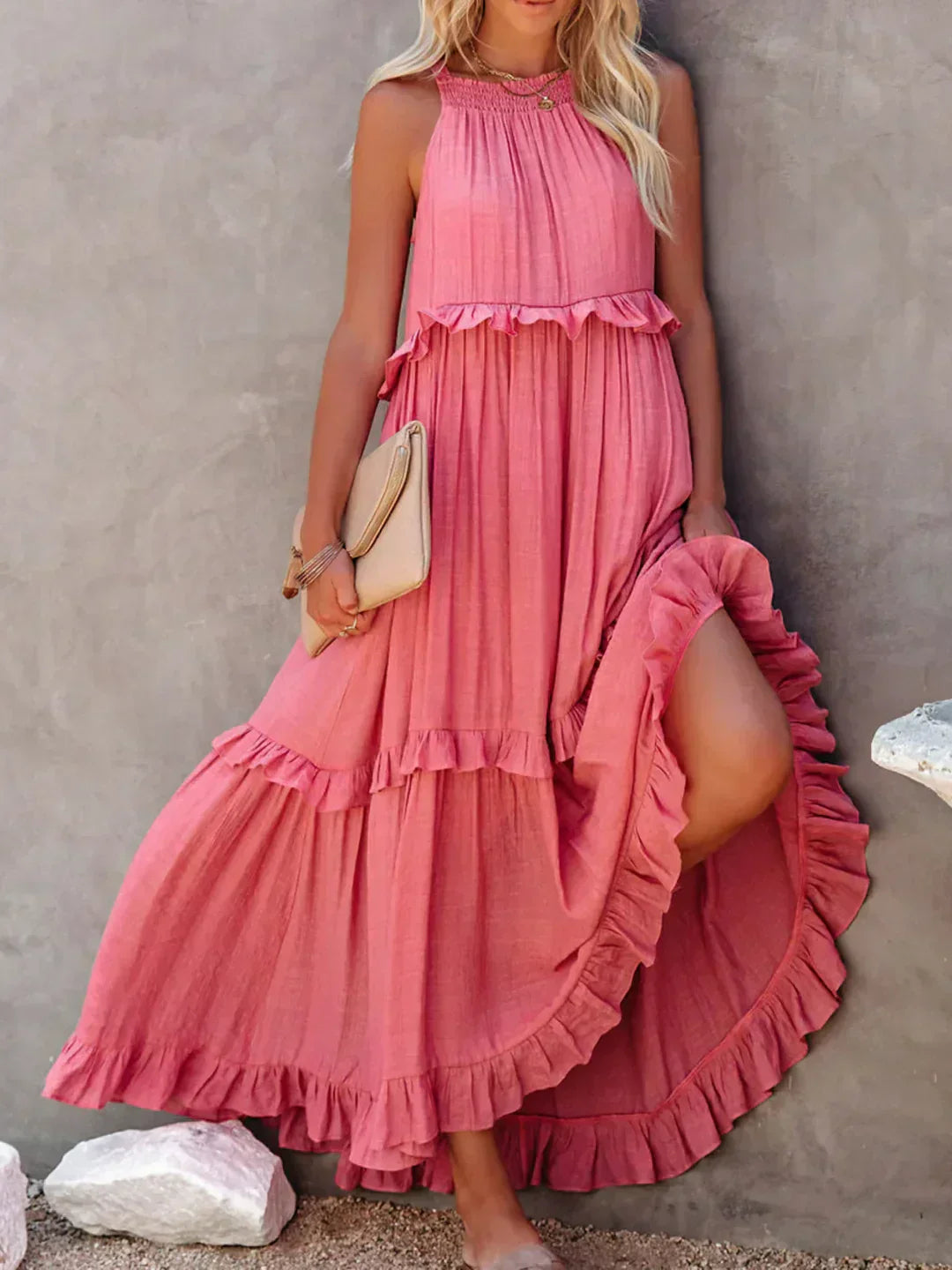 Sarah | Halter Rüsch Maxi Kleid (Fast ausverkauft)