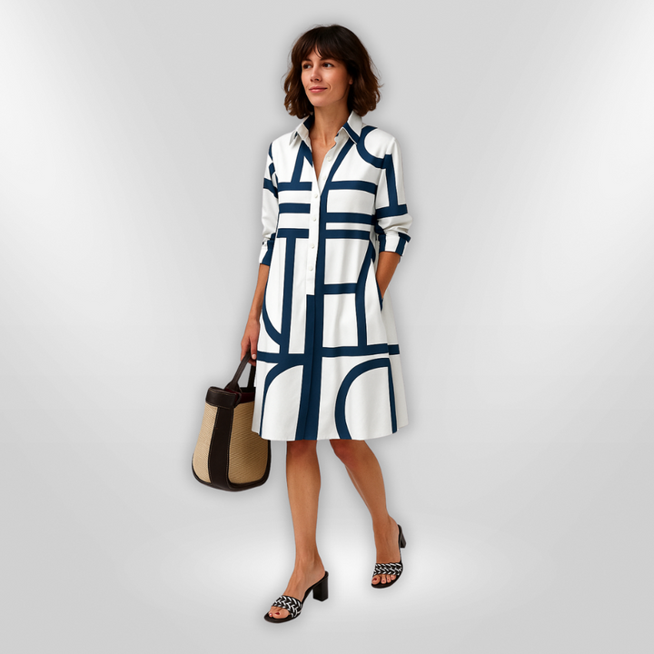 Helena™ - Zeitloses Geometrisches Gemustertes Midikleid